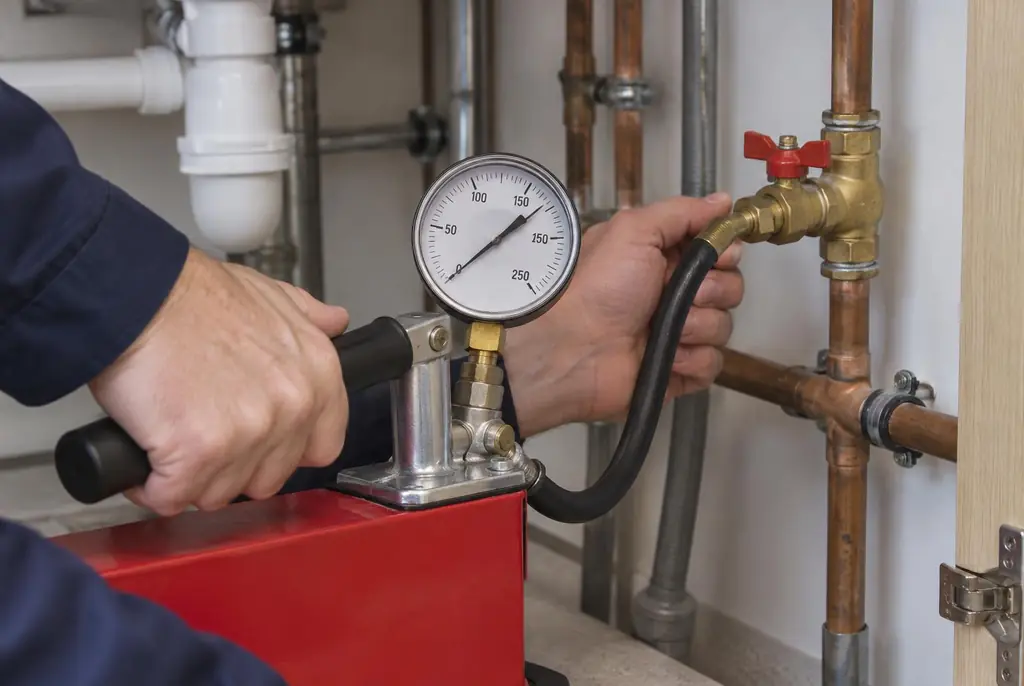 Lekdetectie Rijnsburg – druktest op een waterleiding met een manometer