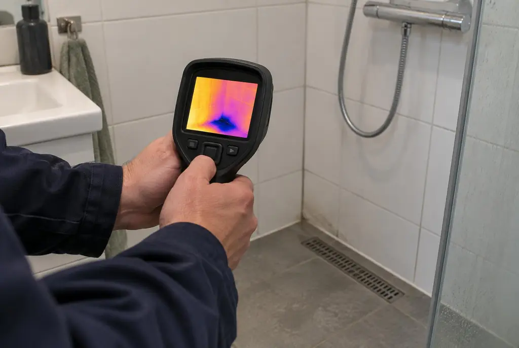 Lekdetectie Rijnsburg – lekdetectiespecialist met warmtebeeldcamera in een badkamer